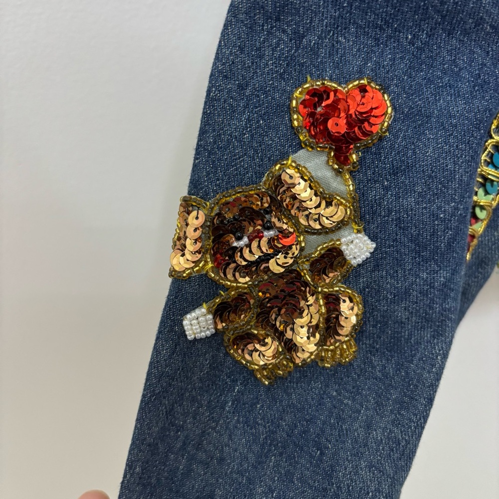 Vintage Custom Bedazzled Sequin Denim Jacket 70s Lee Clown Vegas Carnival Womens - Picture 6 of 15